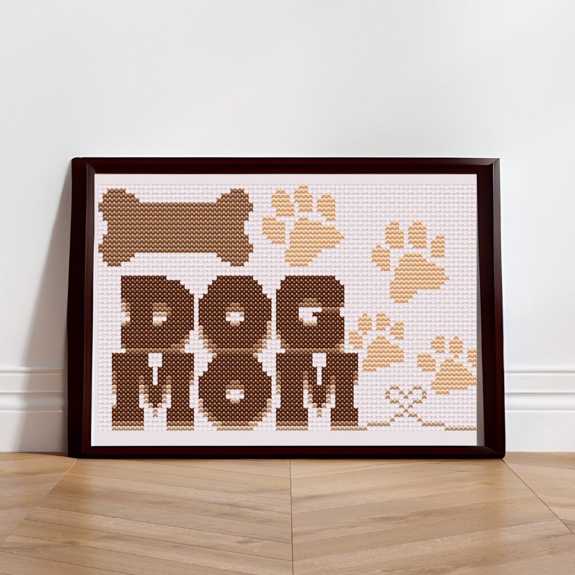 Dog Mom, Paw, and Heart Cross Stitch Pattern