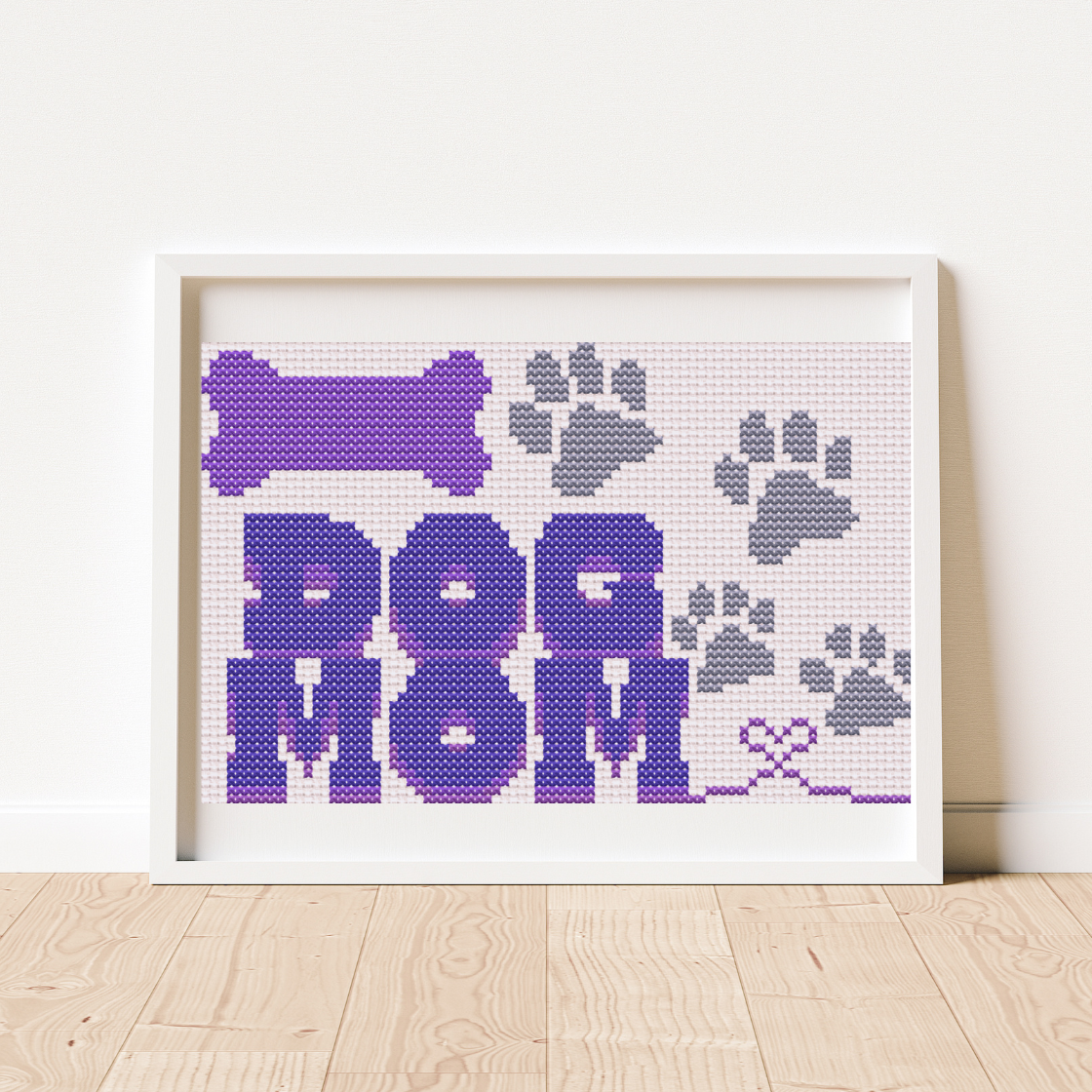Dog Mom, Paw, and Heart Cross Stitch Pattern