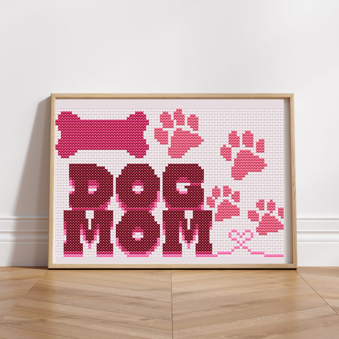 Dog Mom, Paw, and Heart Cross Stitch Pattern