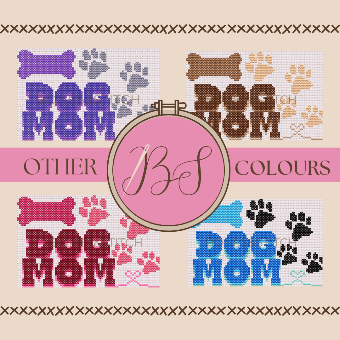 Dog Mom, Paw, and Heart Cross Stitch Pattern